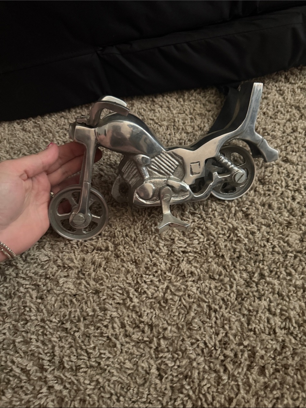 Decorative Motorcycle Sculpture - Silver Metal Home Accent